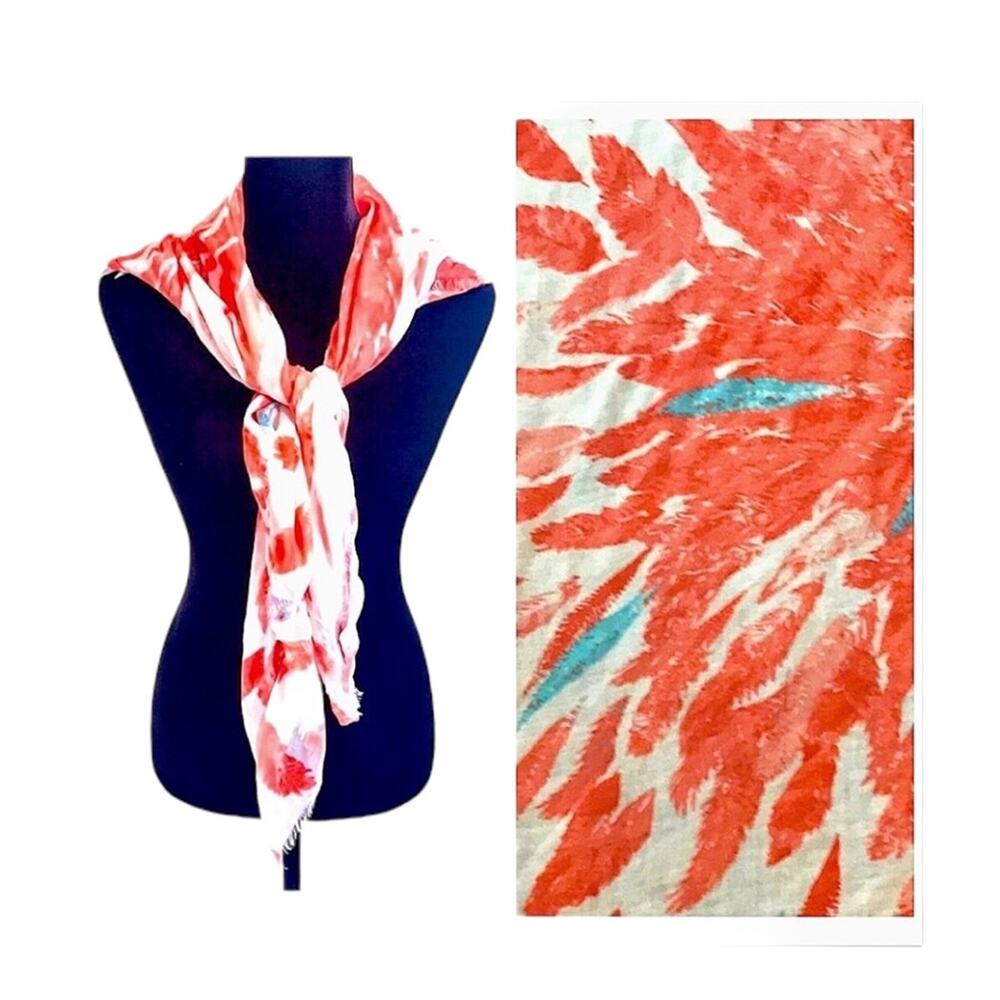 Coral and White Floral print Square Scarf